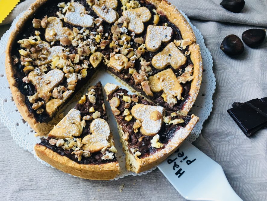 Crostata con crema al cacao e castagne